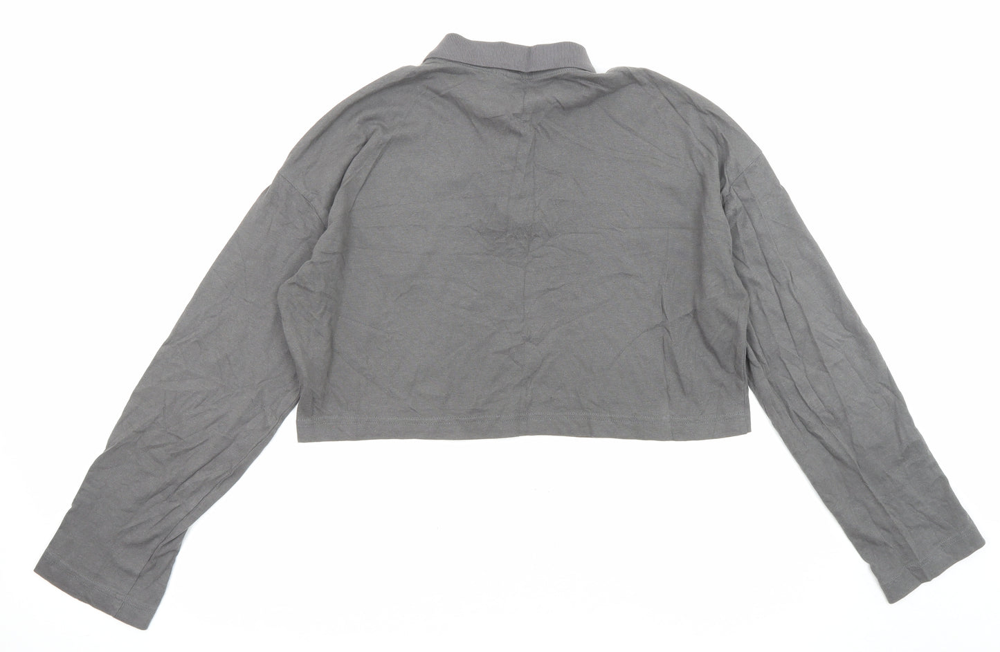 Divided by H&M Womens Grey Cotton Cropped Blouse Size S Collared