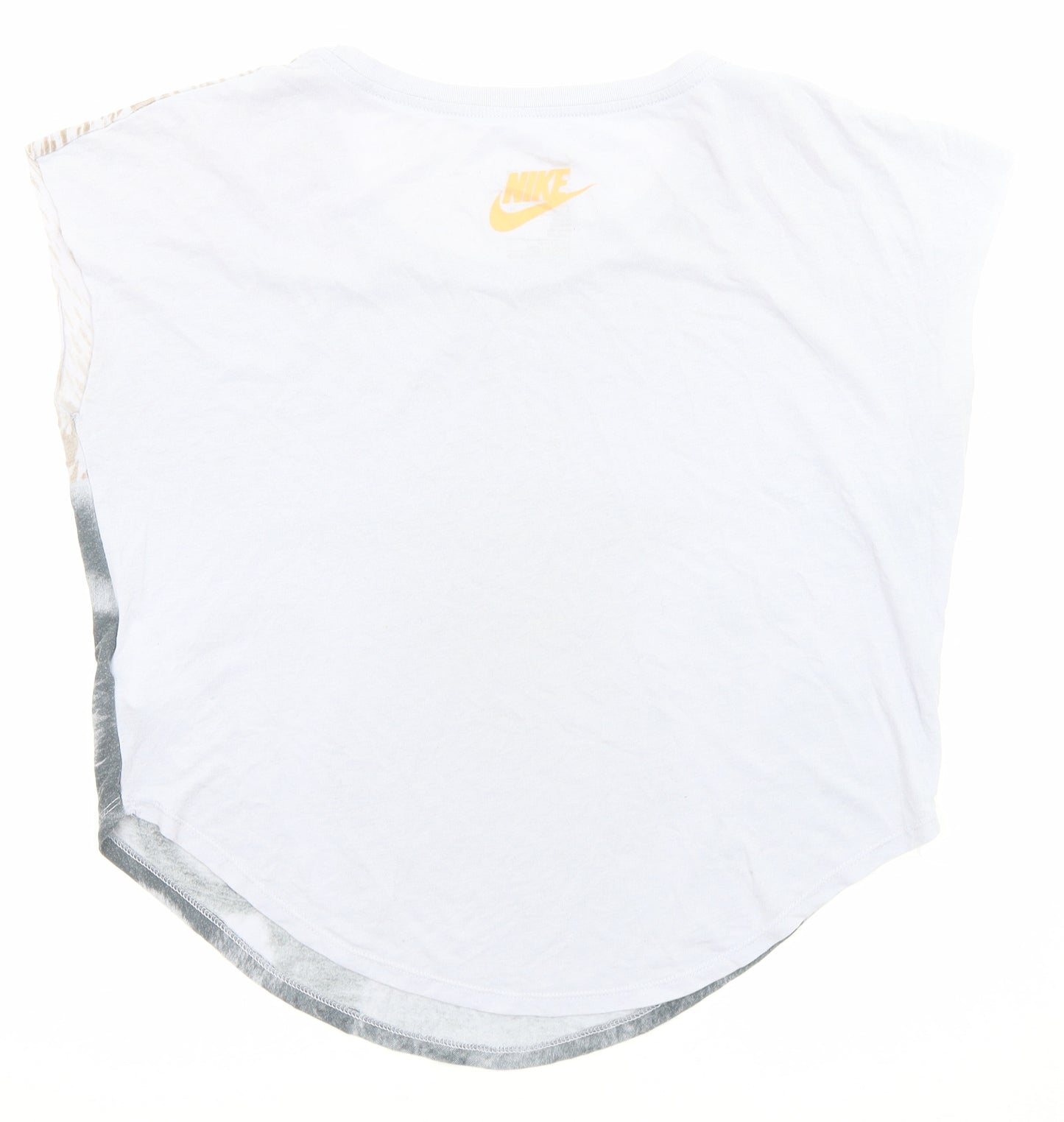 Nike Womens White Animal Print Polyester Basic T-Shirt Size S Round Neck - Tiger Print