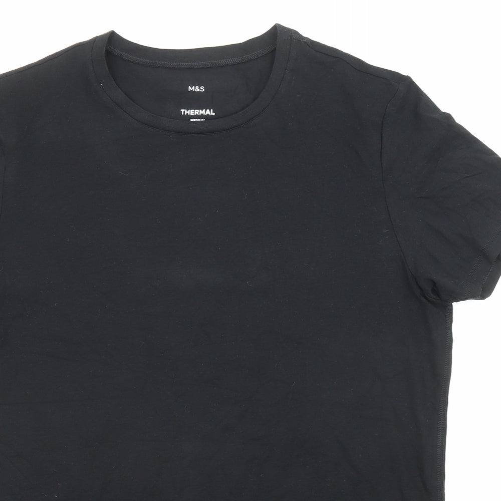 Marks and Spencer Mens Black Polyester T-Shirt Size M Round Neck - Thermal