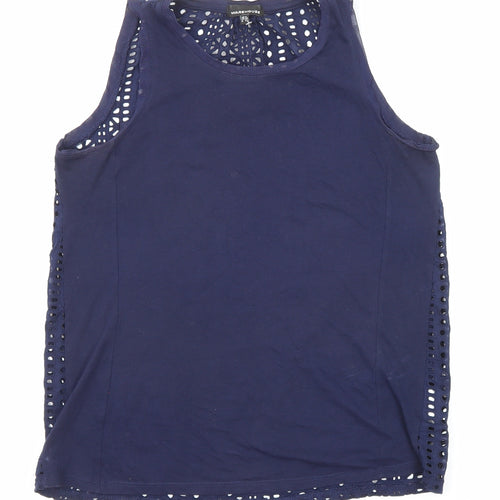 Warehouse Womens Blue Herringbone Cotton Basic Tank Size 8 Round Neck