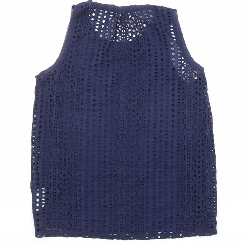 Warehouse Womens Blue Herringbone Cotton Basic Tank Size 8 Round Neck