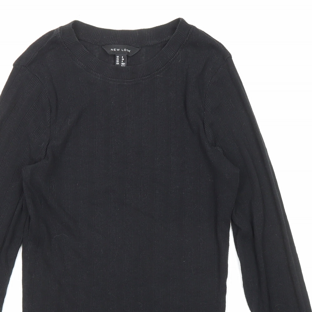 New Look Womens Black Polyester Basic Blouse Size 8 Round Neck