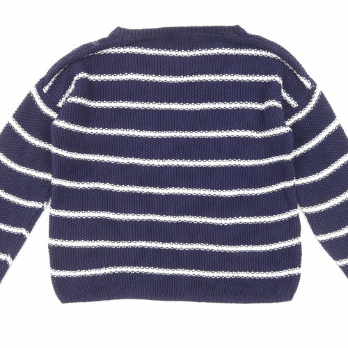 Marks and Spencer Girls Blue Round Neck Striped Cotton Pullover Jumper Size 13-14 Years Pullover