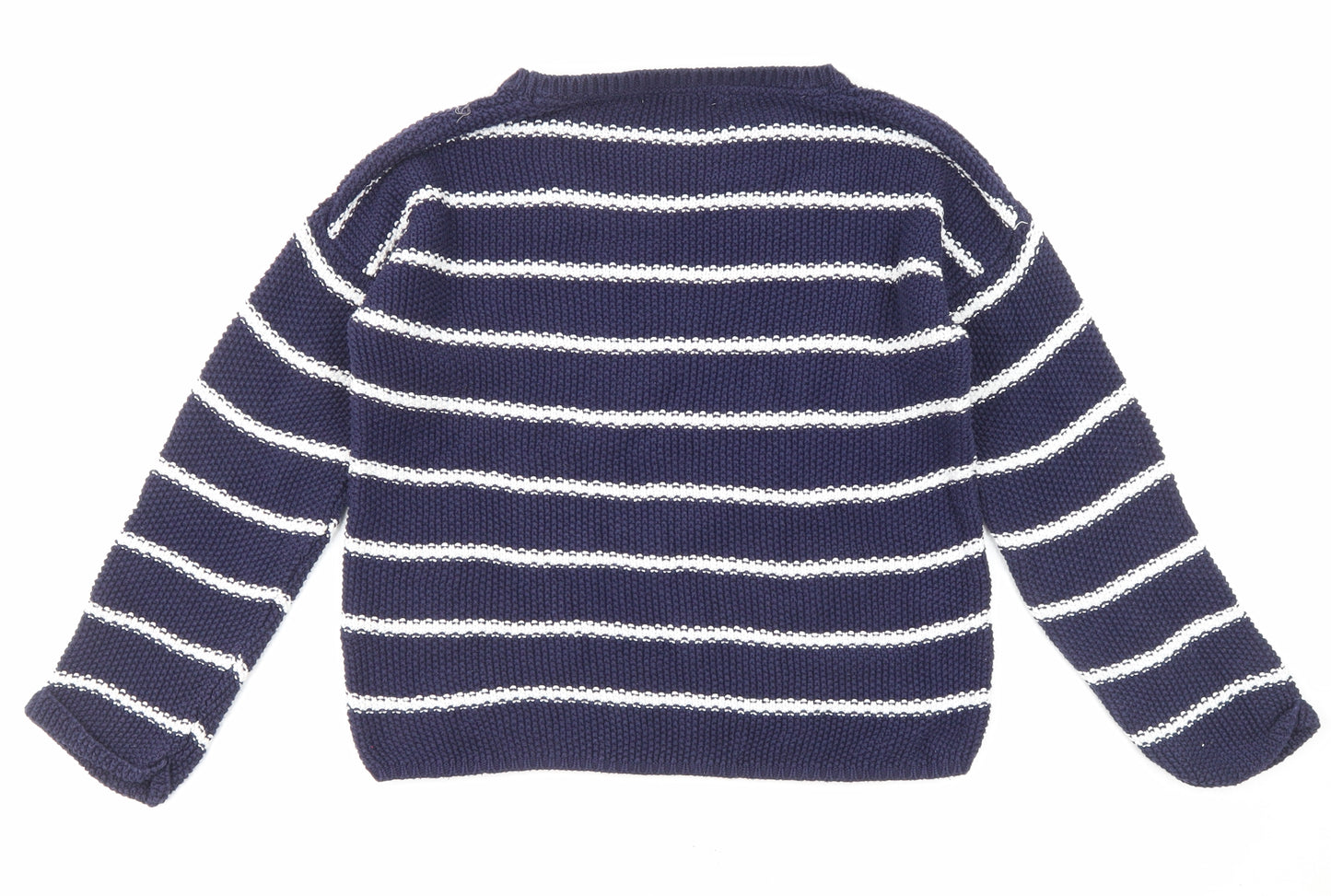 Marks and Spencer Girls Blue Round Neck Striped Cotton Pullover Jumper Size 13-14 Years Pullover