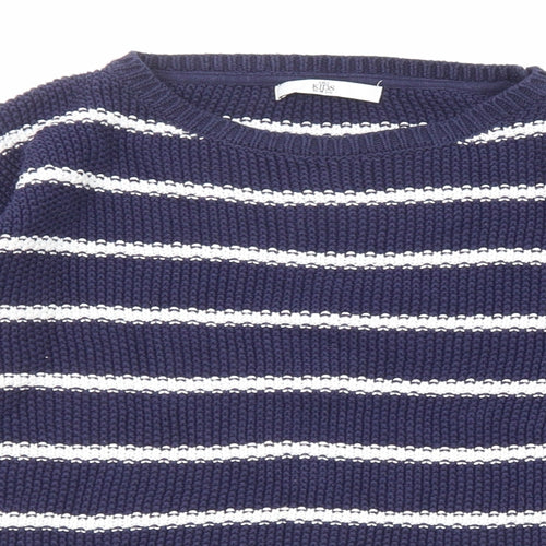 Marks and Spencer Girls Blue Round Neck Striped Cotton Pullover Jumper Size 13-14 Years Pullover