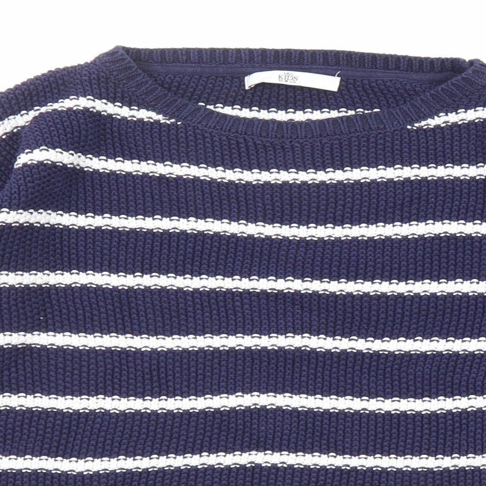 Marks and Spencer Girls Blue Round Neck Striped Cotton Pullover Jumper Size 13-14 Years Pullover