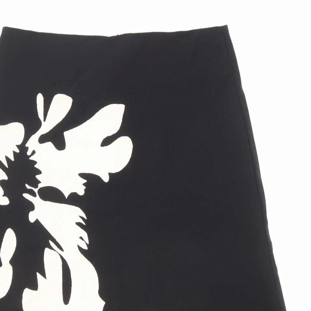 Lilly Whittingham Womens Black Floral Polyester Swing Skirt Size 12 Zip