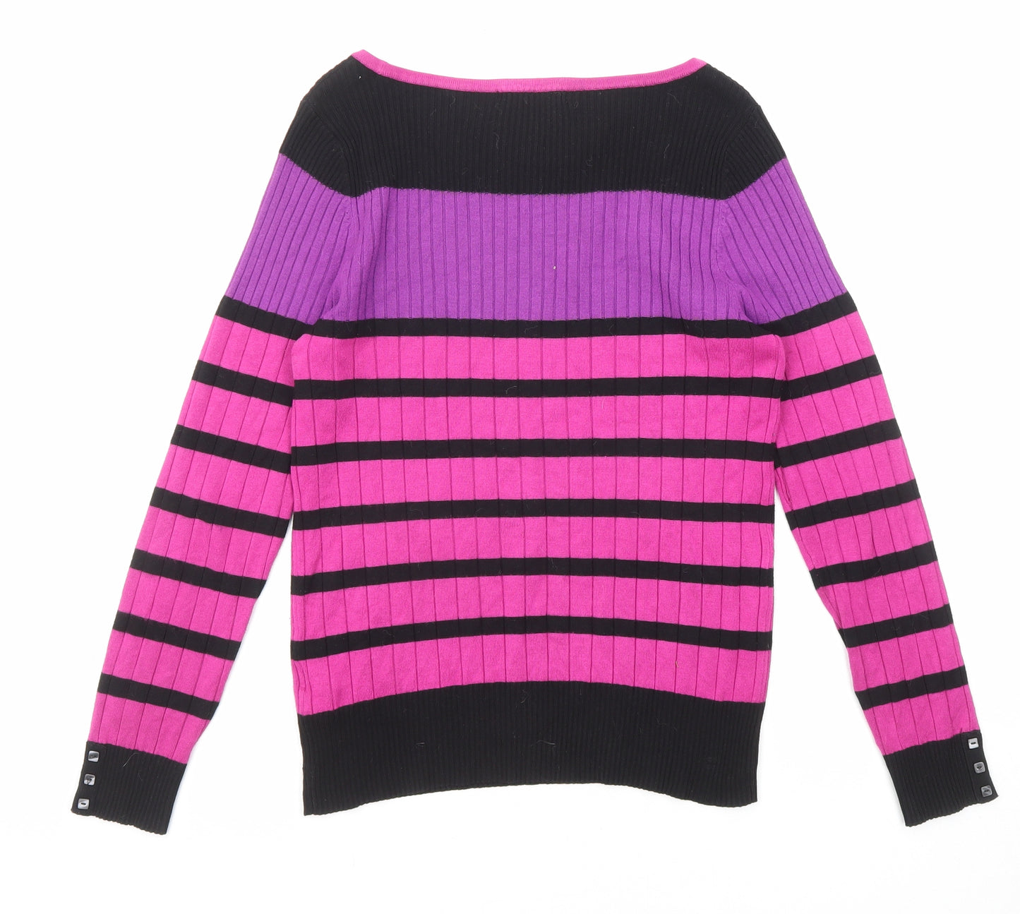 Marks and Spencer Womens Multicoloured Boat Neck Striped Viscose Pullover Jumper Size 14