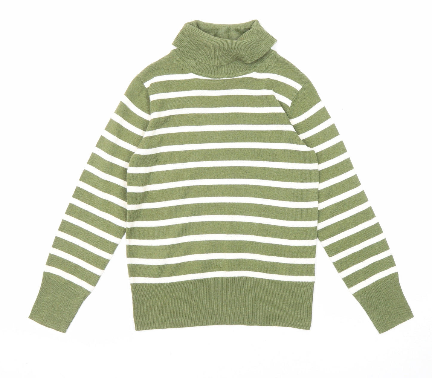 Marks and Spencer Womens Green Roll Neck Striped Acrylic Pullover Jumper Size 6