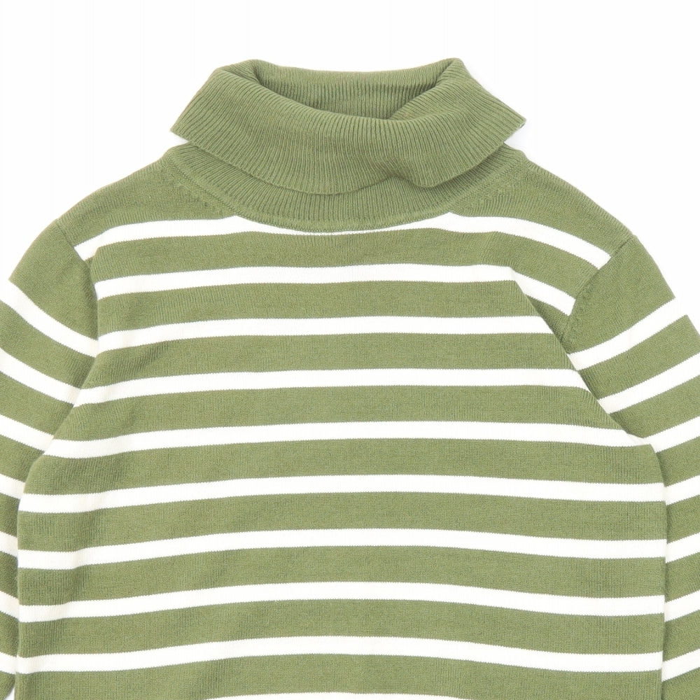 Marks and Spencer Womens Green Roll Neck Striped Acrylic Pullover Jumper Size 6