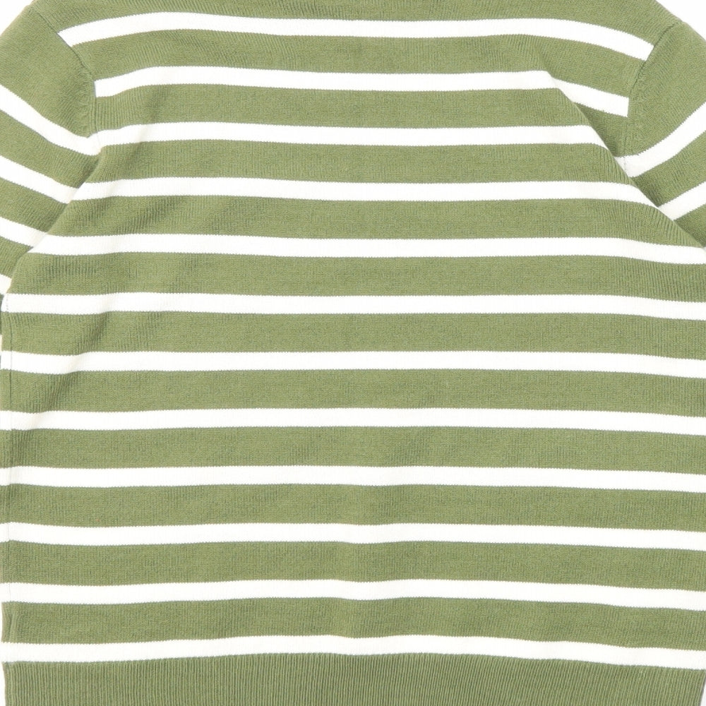Marks and Spencer Womens Green Roll Neck Striped Acrylic Pullover Jumper Size 6