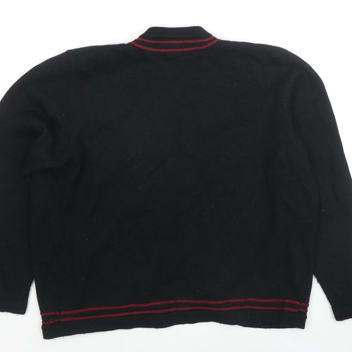 Country Casuals Womens Black V-Neck Wool Cardigan Jumper Size L - Embroidered Detail
