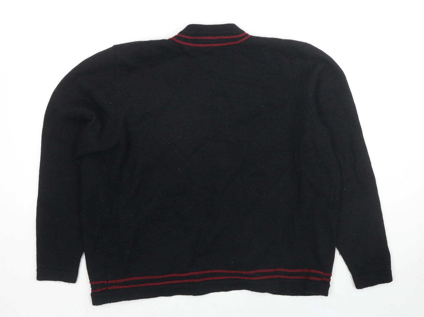 Country Casuals Womens Black V-Neck Wool Cardigan Jumper Size L - Embroidered Detail