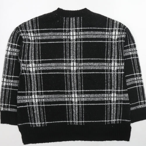 Marks and Spencer Womens Black Round Neck Plaid Acrylic Pullover Jumper Size 12