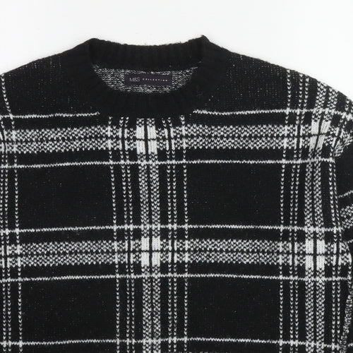 Marks and Spencer Womens Black Round Neck Plaid Acrylic Pullover Jumper Size 12