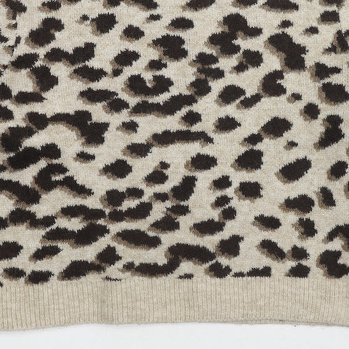 H&M Womens Beige Round Neck Animal Print Acetate Pullover Jumper Size XS - Leopard Print