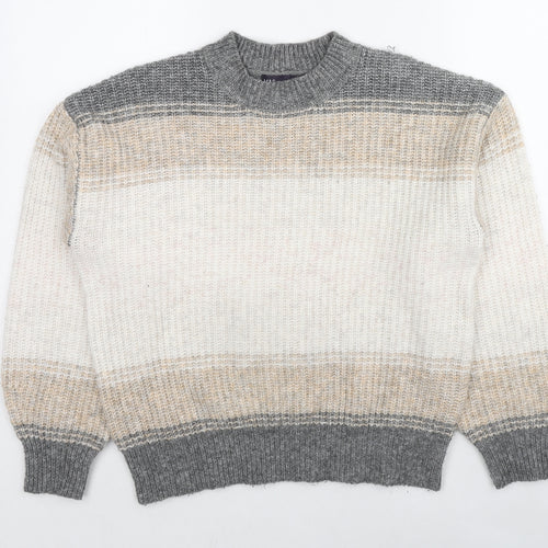 Marks and Spencer Womens Beige Round Neck Striped Polyester Pullover Jumper Size M