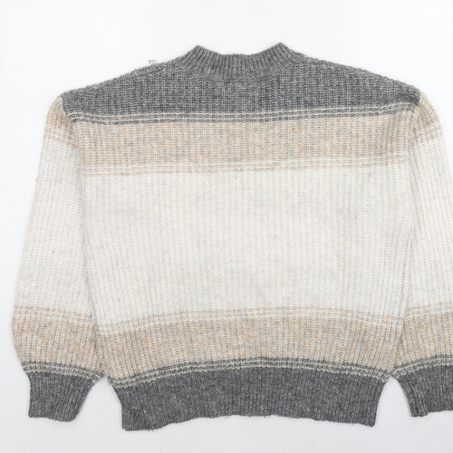 Marks and Spencer Womens Beige Round Neck Striped Polyester Pullover Jumper Size M