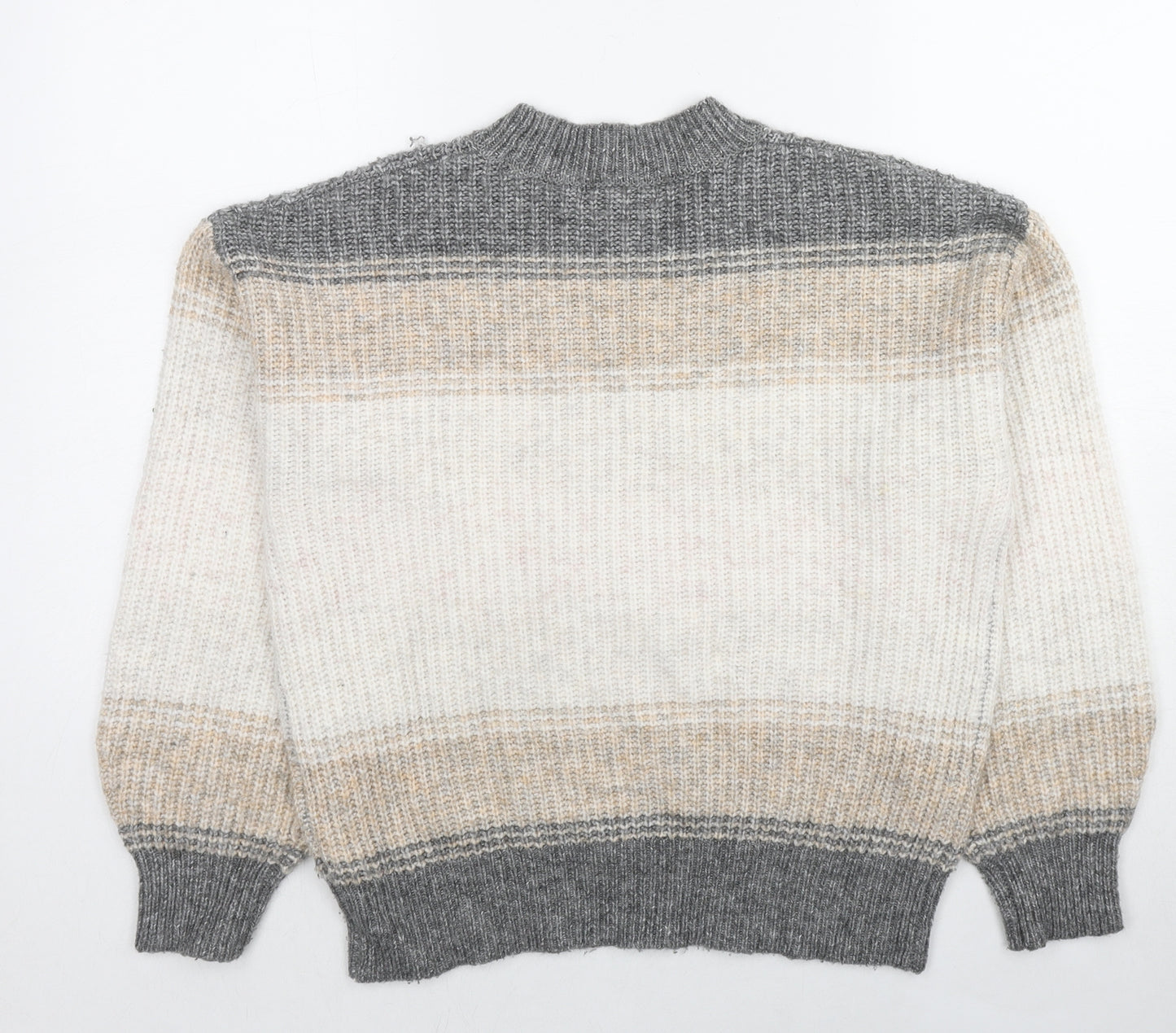 Marks and Spencer Womens Beige Round Neck Striped Polyester Pullover Jumper Size M