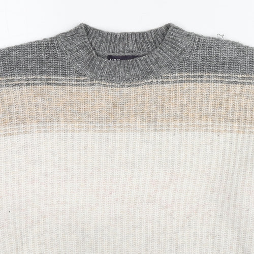 Marks and Spencer Womens Beige Round Neck Striped Polyester Pullover Jumper Size M