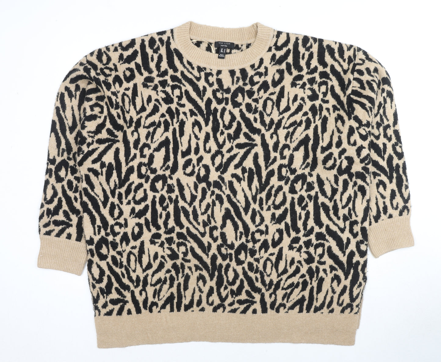 New Look Womens Multicoloured Round Neck Animal Print Acrylic Pullover Jumper Size M - Leopard Print