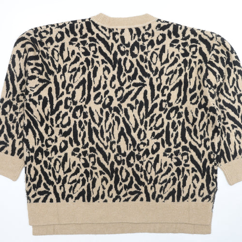 New Look Womens Multicoloured Round Neck Animal Print Acrylic Pullover Jumper Size M - Leopard Print