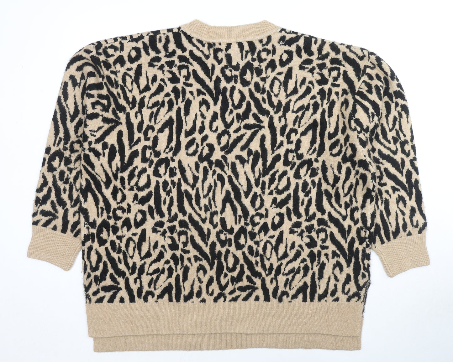 New Look Womens Multicoloured Round Neck Animal Print Acrylic Pullover Jumper Size M - Leopard Print