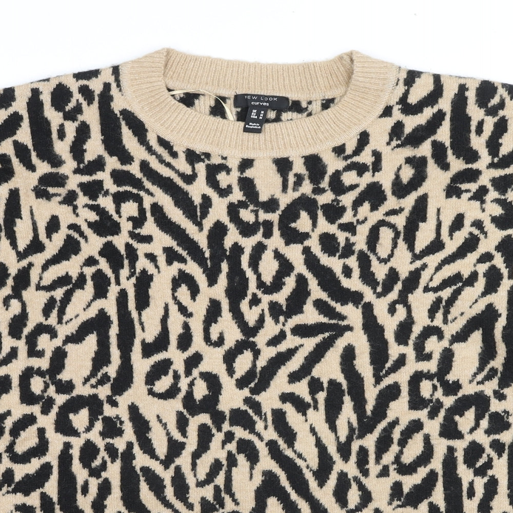 New Look Womens Multicoloured Round Neck Animal Print Acrylic Pullover Jumper Size M - Leopard Print