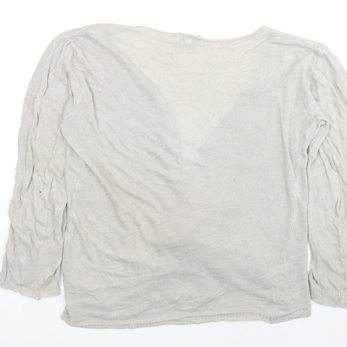 H.Trend Womens Beige V-Neck Viscose Cardigan Jumper Size M - Size M-L