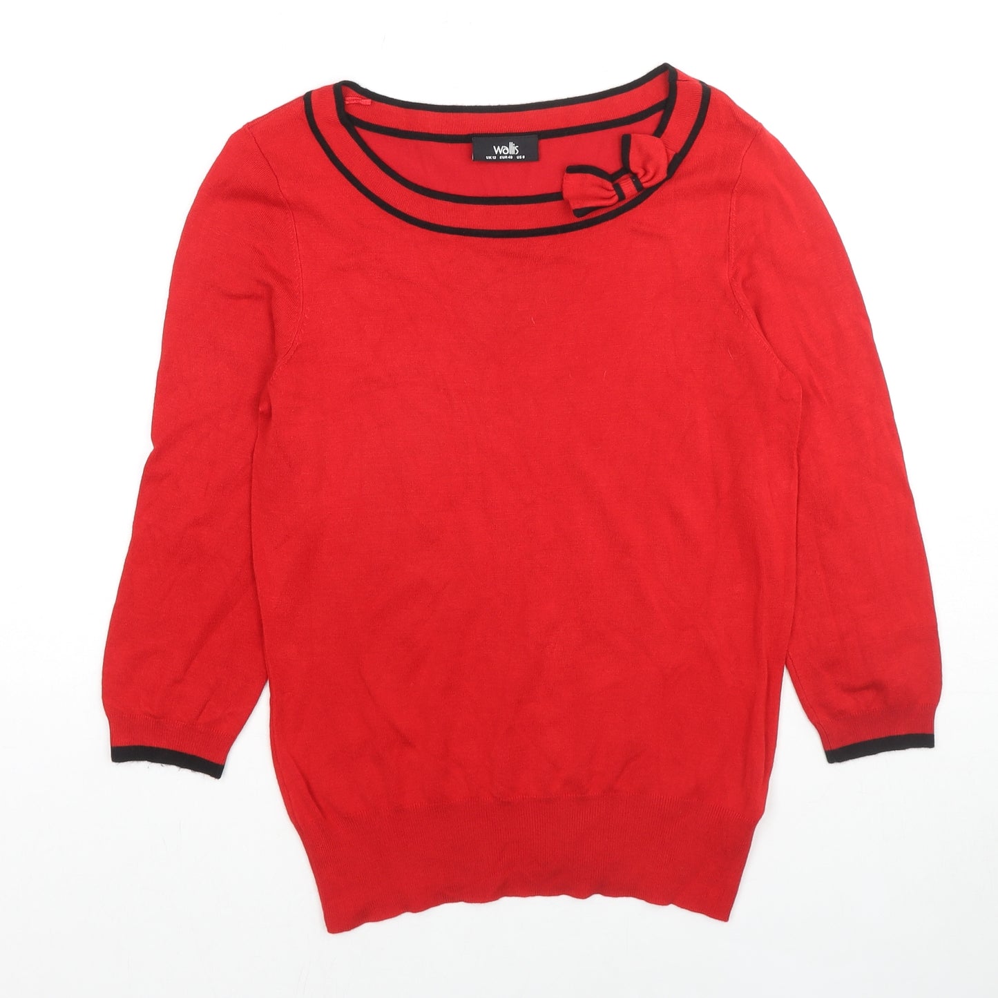 Wallis Womens Red Boat Neck Acrylic Pullover Jumper Size 12 - Bow
