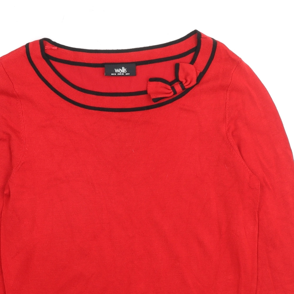 Wallis Womens Red Boat Neck Acrylic Pullover Jumper Size 12 - Bow