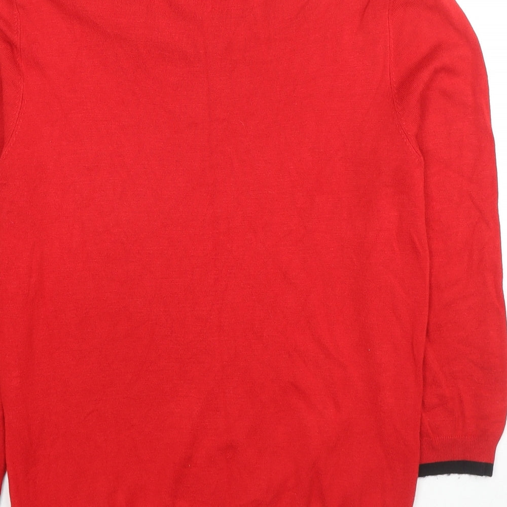 Wallis Womens Red Boat Neck Acrylic Pullover Jumper Size 12 - Bow