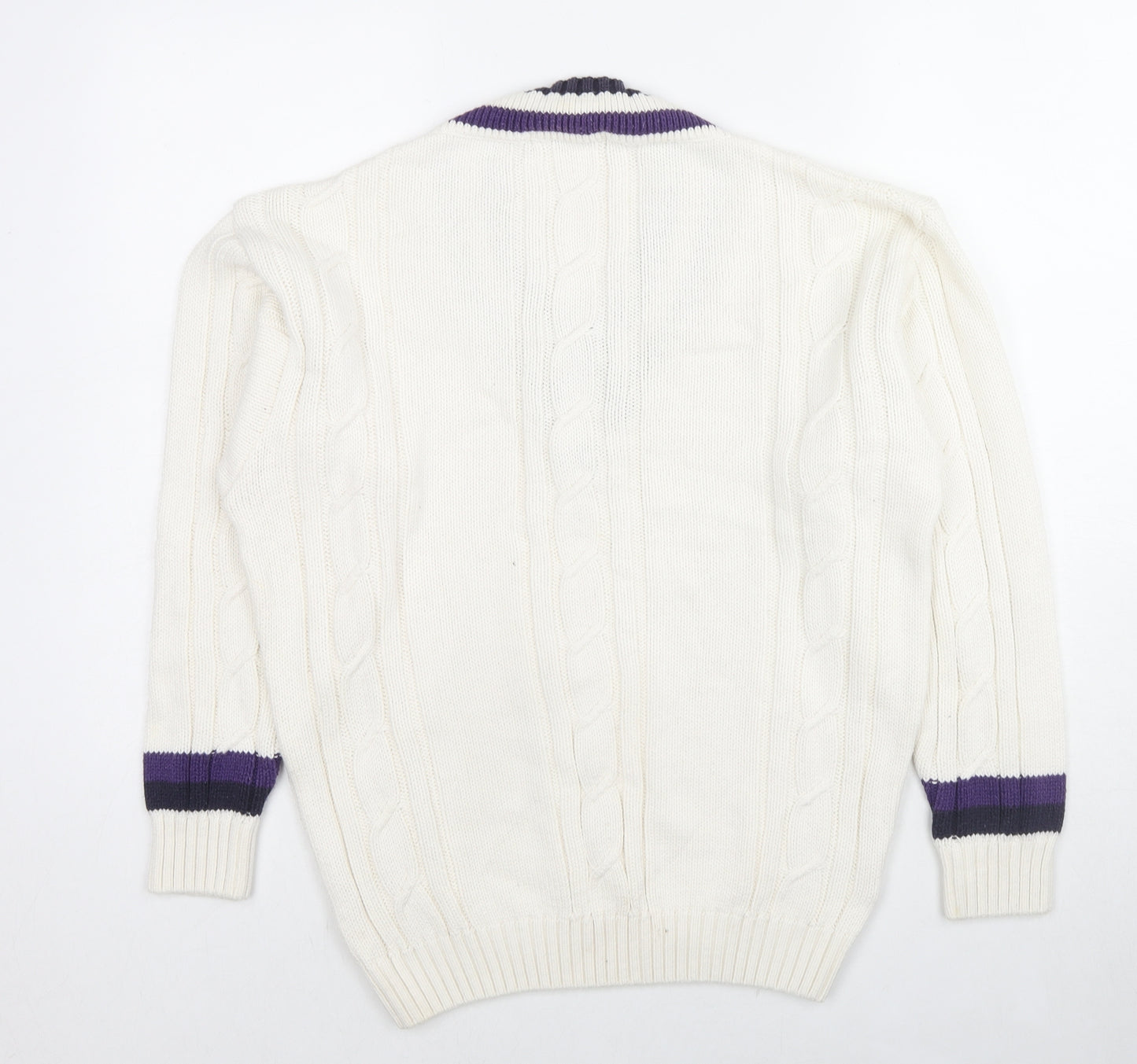 St Michael Mens White V-Neck Cotton Pullover Jumper Size M Long Sleeve