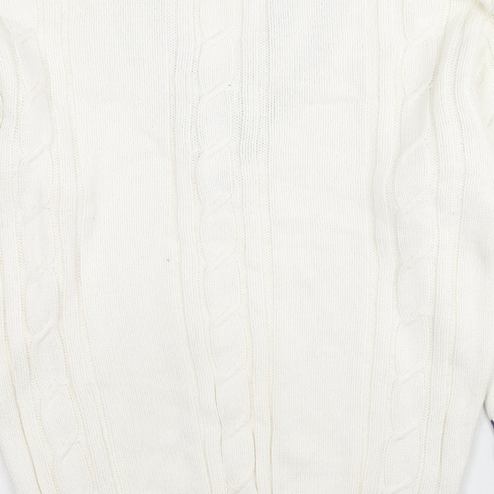 St Michael Mens White V-Neck Cotton Pullover Jumper Size M Long Sleeve