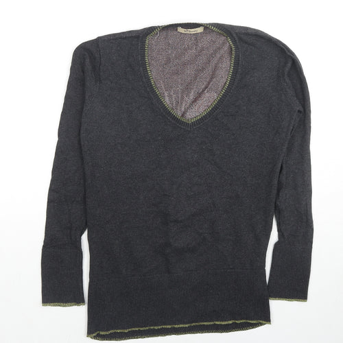 Butterfly Womens Grey V-Neck Cotton Pullover Jumper Size M - Heart Rose Wings