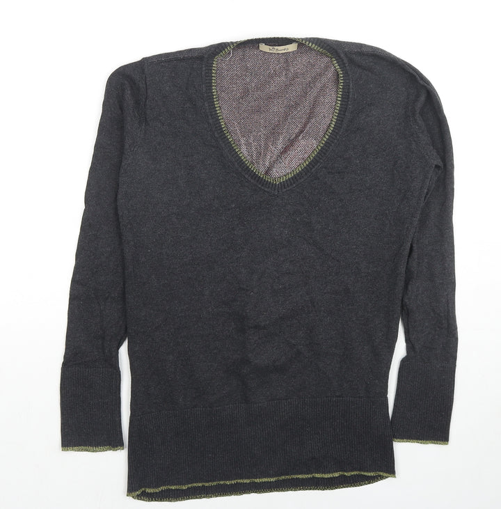 Butterfly Womens Grey V-Neck Cotton Pullover Jumper Size M - Heart Rose Wings