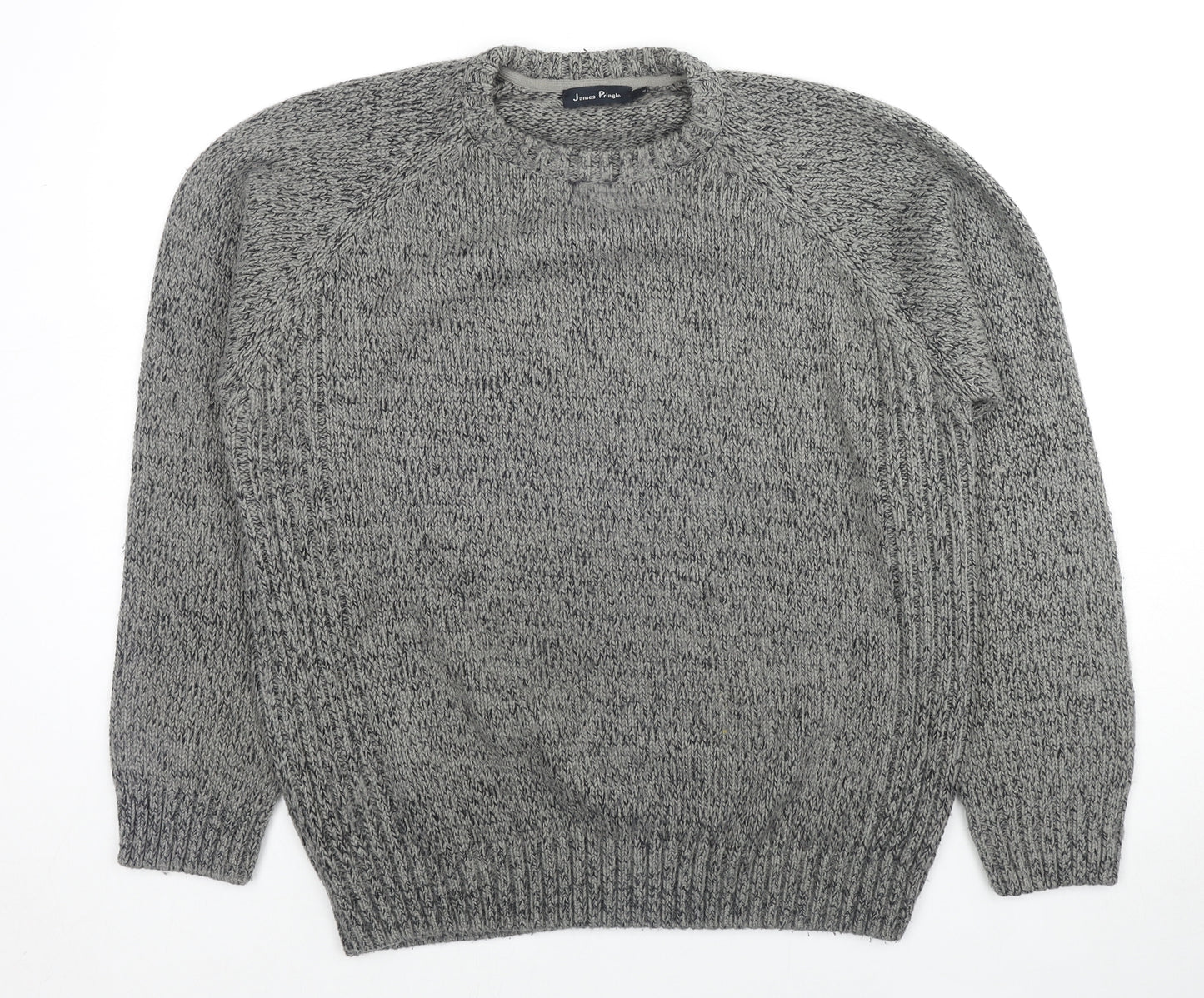 EWM Mens Grey Round Neck Acrylic Pullover Jumper Size M Long Sleeve
