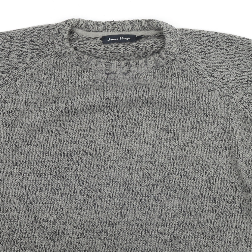 EWM Mens Grey Round Neck Acrylic Pullover Jumper Size M Long Sleeve