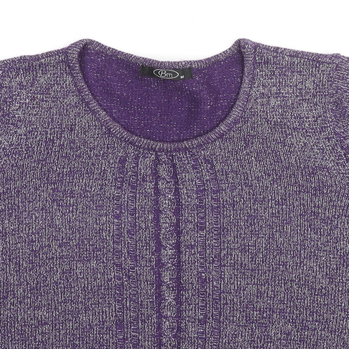 Bonmarché Womens Purple Round Neck Acrylic Pullover Jumper Size M