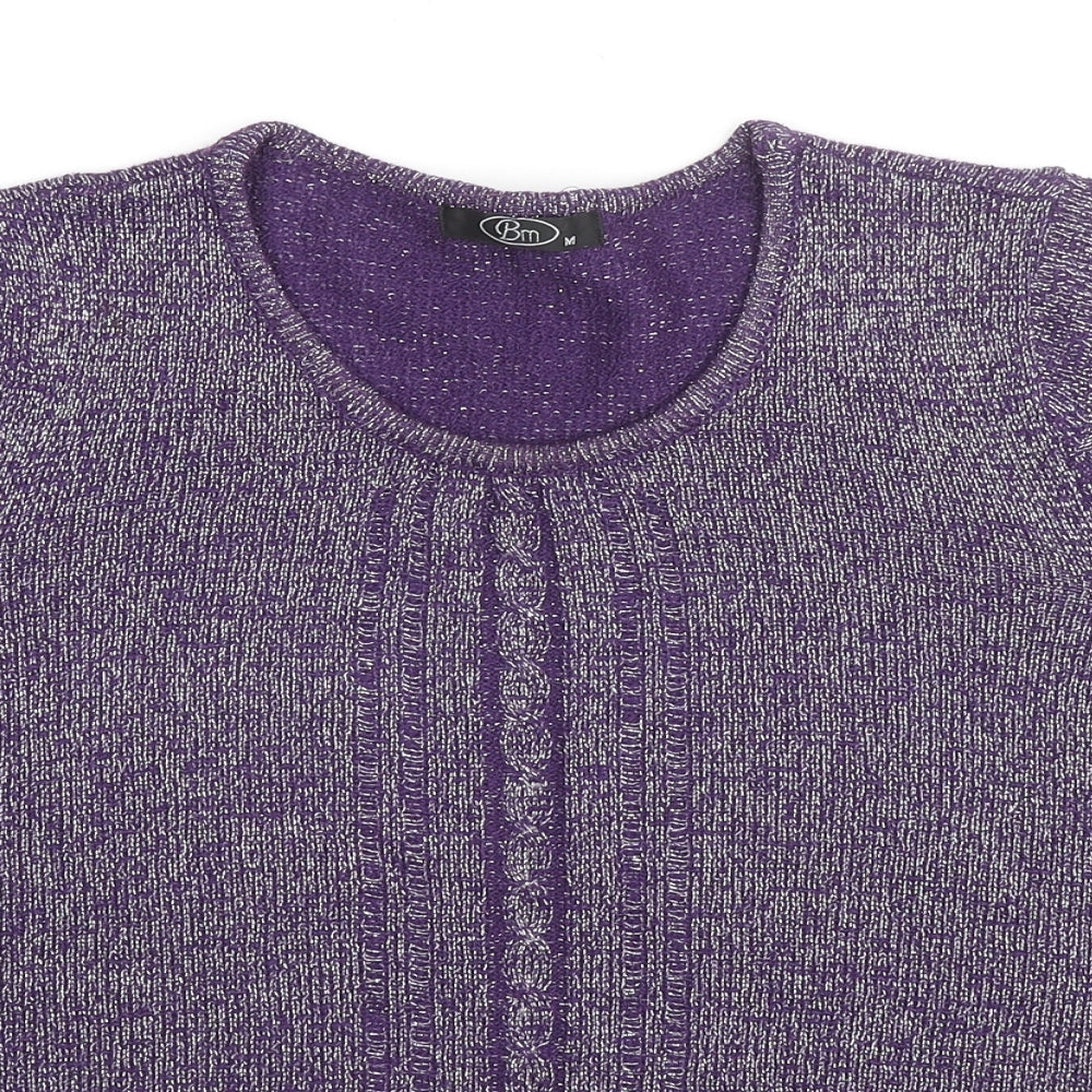 Bonmarché Womens Purple Round Neck Acrylic Pullover Jumper Size M