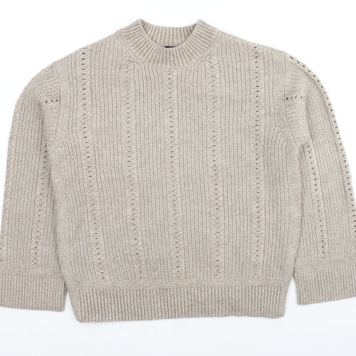 Marks and Spencer Womens Beige Mock Neck Polyester Pullover Jumper Size S
