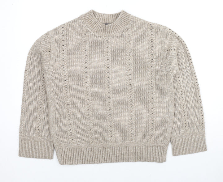 Marks and Spencer Womens Beige Mock Neck Polyester Pullover Jumper Size S