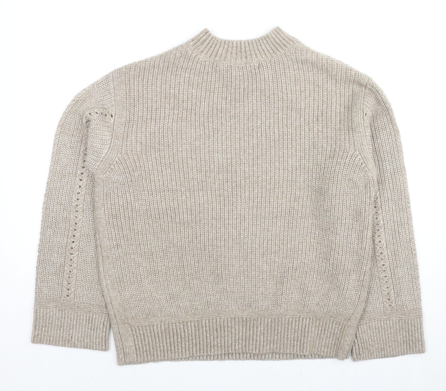 Marks and Spencer Womens Beige Mock Neck Polyester Pullover Jumper Size S