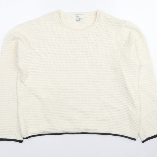 Marks and Spencer Womens White Round Neck Polyester Pullover Jumper Size M
