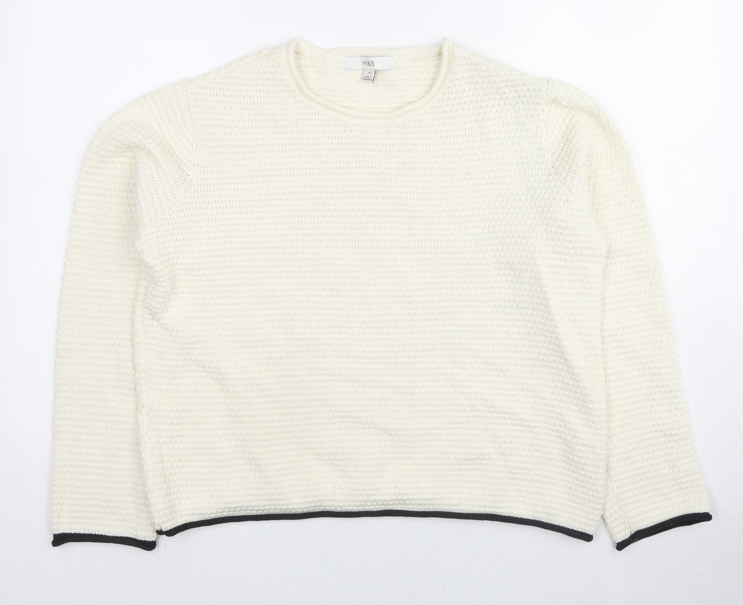 Marks and Spencer Womens White Round Neck Polyester Pullover Jumper Size M