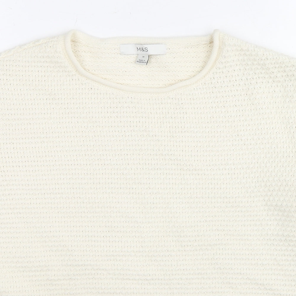 Marks and Spencer Womens White Round Neck Polyester Pullover Jumper Size M