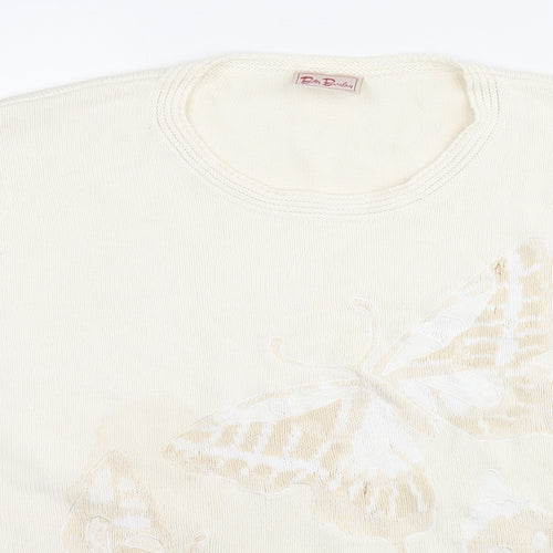 Betty Barclay Womens Ivory Round Neck Cotton Pullover Jumper Size XL - Butterfly