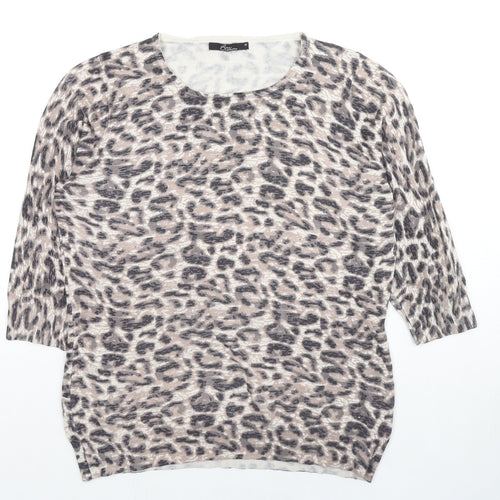 Bonmarché Womens Beige Round Neck Animal Print Polyester Pullover Jumper Size M - Leopard Print