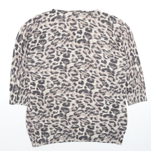 Bonmarché Womens Beige Round Neck Animal Print Polyester Pullover Jumper Size M - Leopard Print
