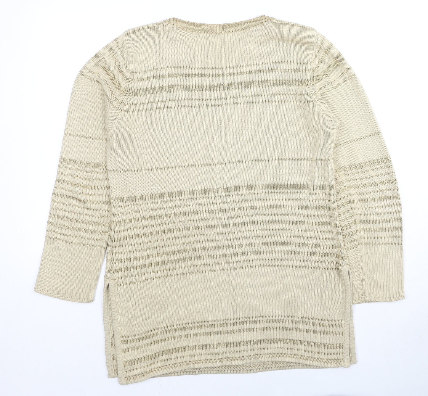 St Michael Womens Beige Round Neck Striped Cotton Pullover Jumper Size 14 - Floral